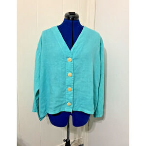 LINEN Liz and Jane Clothes Linen Cropped Button Up Top One Size Artsy Lagenlook